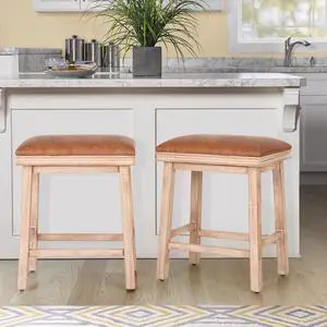Counter Height Bar Stools Set of 2 for Kitchen Island, 24 Inch Backless Bar Stools with Solid Wood Legs,Modern PU Leather Upholstered Farmhouse Barstools,Brown Counter Height Bar Stools Set of 2 for Kitchen Island, 24 Inch Backless Bar Stools with Solid Wood Legs,Modern PU Leather Upholstered Farmhouse Barstools,Brown