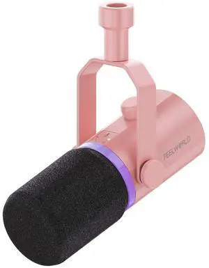 FEELWORLD PM1 XLR USB Dynamic Microphone Gifts for Podcast Recording PC Computer Gaming Live Streaming Vocal Voice-Over, Studio Metal Mic with RGB Light, Mute Button, Headphones Jack (Pink) FEELWORLD PM1 XLR USB Dynamic Microphone Gifts for Podcast Recording PC Computer Gaming Live Streaming Vocal Voice-Over, Studio Metal Mic with RGB Light, Mute Button, Headphones Jack (Pink)