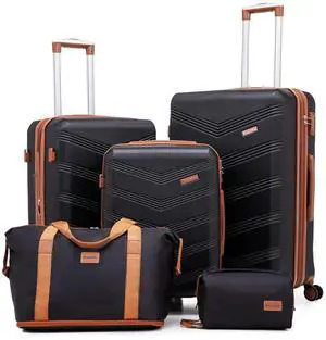 CONCEPTEN Expandable Hardshell Luggage Set 5 Piece, 22x14x9 Airline Approved Carry On, 20/24/28" Suitcase Set with TSA Lock, Spinner Wheels, ABS+PC (Black) CONCEPTEN Expandable Hardshell Luggage Set 5 Piece, 22x14x9 Airline Approved Carry On, 20/24/28" Suitcase Set with TSA Lock, Spinner Wheels, ABS+PC (Black)