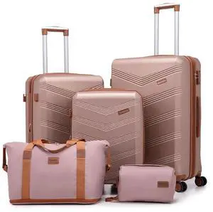 CONCEPTEN Expandable Hardshell Luggage Set 5 Piece, 22x14x9 Airline Approved Carry On, 20/24/28" Suitcase Set with TSA Lock, Spinner Wheels, ABS+PC (Champagne Gold) CONCEPTEN Expandable Hardshell Luggage Set 5 Piece, 22x14x9 Airline Approved Carry On, 20/24/28" Suitcase Set with TSA Lock, Spinner Wheels, ABS+PC (Champagne Gold)