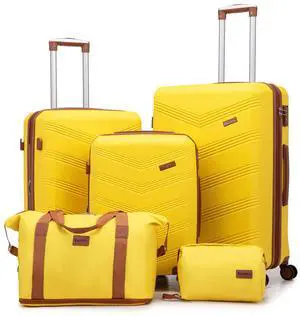 CONCEPTEN Expandable Hardshell Luggage Set 5 Piece, 22x14x9 Airline Approved Carry On, 20/24/28" Suitcase Set with TSA Lock, Spinner Wheels, ABS+PC (Yellow) CONCEPTEN Expandable Hardshell Luggage Set 5 Piece, 22x14x9 Airline Approved Carry On, 20/24/28" Suitcase Set with TSA Lock, Spinner Wheels, ABS+PC (Yellow)