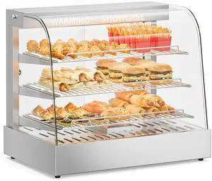 ROVSUN 26" Commercial Food Warmer Display Pizza Warmer, 3-Tier Electric Countertop Food Warmer w/LED Lighting Adjustable Removable Shelves Glass Door, Pretzel Warmer for Buffet Restaurant, Silver ROVSUN 26" Commercial Food Warmer Display Pizza Warmer, 3-Tier Electric Countertop Food Warmer w/LED Lighting Adjustable Removable Shelves Glass Door, Pretzel Warmer for Buffet Restaurant, Silver