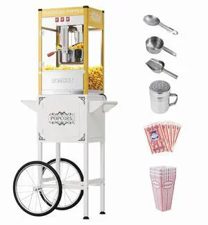 ROVSUN Popcorn Machine with Cart ETL, 10 Oz Kettle Makes Up to 4 Gallons, Popcorn Maker w/Scoop, Oil Spoon, Bags & 3 Popcorn Cups, Movie Theater Style Popper for Commercial Home Party, Golden ROVSUN Popcorn Machine with Cart ETL, 10 Oz Kettle Makes Up to 4 Gallons, Popcorn Maker w/Scoop, Oil Spoon, Bags & 3 Popcorn Cups, Movie Theater Style Popper for Commercial Home Party, Golden