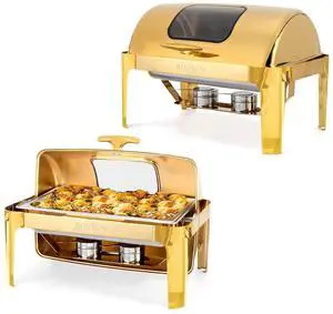 ROVSUN 9QT Chafing Dishes for Buffet 2 Pack, Roll Top Chafing Dish Buffet Set, Stainless Steel Buffet Warmer Chafers and Buffet Warmers Sets with Glass Window for Catering Parties Weddings, Gold ROVSUN 9QT Chafing Dishes for Buffet 2 Pack, Roll Top Chafing Dish Buffet Set, Stainless Steel Buffet Warmer Chafers and Buffet Warmers Sets with Glass Window for Catering Parties Weddings, Gold