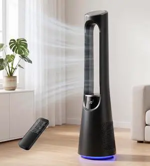 AKIRES 38" Bladeless Tower Fan, Bladeless Fan with 4 Modes, 20 Speeds,120° Oscillating, 5 LED Colors, 12H Timer, Ultra-Quiet DC Motor, Remote Control, Tower Fan for Indoor, Bedroom, Office Black AKIRES 38" Bladeless Tower Fan, Bladeless Fan with 4 Modes, 20 Speeds,120° Oscillating, 5 LED Colors, 12H Timer, Ultra-Quiet DC Motor, Remote Control, Tower Fan for Indoor, Bedroom, Office Black
