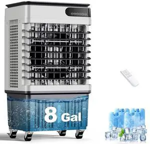 2500CFM Swamp Cooler,Evaporative Air Cooler with 8-Gal Water Tank,4 Ice Packs,Evaporative Cooler for Outdoor Patio Garage Commercial Industrial Use 2500CFM Swamp Cooler,Evaporative Air Cooler with 8-Gal Water Tank,4 Ice Packs,Evaporative Cooler for Outdoor Patio Garage Commercial Industrial Use