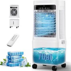 Swamp Cooler Air Conditioner,3000CFM Portable Evaporative Air Cooler,Cooling Fan for Room Garage Patio,7 Gal Water Tank,3 Speeds,4 Ice Boxes,12H Timer,Remote,White Swamp Cooler Air Conditioner,3000CFM Portable Evaporative Air Cooler,Cooling Fan for Room Garage Patio,7 Gal Water Tank,3 Speeds,4 Ice Boxes,12H Timer,Remote,White