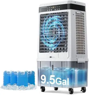 AKIRES 2800CFM Swamp Cooler Air conditioner,Evaporative Air Cooler with 9.5Gal Detachable Water Tank,Ice Packs,12H Timer,Portable Cooling Tower Fan for Indoor Outdoor White AKIRES 2800CFM Swamp Cooler Air conditioner,Evaporative Air Cooler with 9.5Gal Detachable Water Tank,Ice Packs,12H Timer,Portable Cooling Tower Fan for Indoor Outdoor White