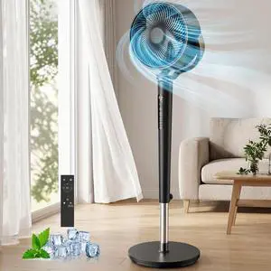 Pedestal Fan for Bedroom,120°+120°Omnidirectional Oscillating Standing Fan,38-46" Adjustable Height,Quiet Floor Fan with DC Motor,16 Speeds,4 Modes Circulator with Remote,12H Timer,Black Pedestal Fan for Bedroom,120°+120°Omnidirectional Oscillating Standing Fan,38-46" Adjustable Height,Quiet Floor Fan with DC Motor,16 Speeds,4 Modes Circulator with Remote,12H Timer,Black