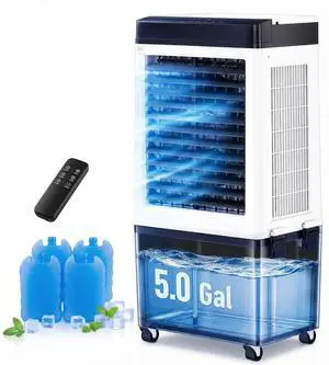 AKIRES 1750CFM Swamp Cooler,Evaporative Air Cooler with 5.0-Gal Water Tank, 4 Ice Packs, Portable Air Conditioners with Remote Control,12H Timer,Evaporative Cooler for Indoor,Outdoor Use (28IN) AKIRES 1750CFM Swamp Cooler,Evaporative Air Cooler with 5.0-Gal Water Tank, 4 Ice Packs, Portable Air Conditioners with Remote Control,12H Timer,Evaporative Cooler for Indoor,Outdoor Use (28IN)