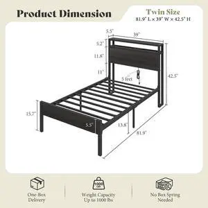 AMERLIFE Twin Size Bed Frame with Storage Headboard & Charging Station, Industrial Metal Platform Bed with Large Under-Bed Storage, Heavy Duty Slats, No Box Spring Needed, Black AMERLIFE Twin Size Bed Frame with Storage Headboard & Charging Station, Industrial Metal Platform Bed with Large Under-Bed Storage, Heavy Duty Slats, No Box Spring Needed, Black