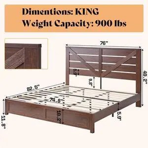 AMERLIFE King Size Bed Frame with 49.2" Barn Door Headboard and Footboard, Rustic Farmhouse Platform Bed Frame with Wood Slats, No Box Spring Needed, Under Bed Storage, Reclaimed Barnwood AMERLIFE King Size Bed Frame with 49.2" Barn Door Headboard and Footboard, Rustic Farmhouse Platform Bed Frame with Wood Slats, No Box Spring Needed, Under Bed Storage, Reclaimed Barnwood
