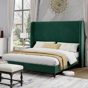 PaPaJet Full Size Bed Frame with 51.2" Wingback Headboard,Velvet Upholstered Platform Bed,Solid Wood Legs,No Box Spring Needed,Noise-Free&Easy Assembly,for Teen Girls, Dorm, Small Bedroom,Green PaPaJet Full Size Bed Frame with 51.2" Wingback Headboard,Velvet Upholstered Platform Bed,Solid Wood Legs,No Box Spring Needed,Noise-Free&Easy Assembly,for Teen Girls, Dorm, Small Bedroom,Green