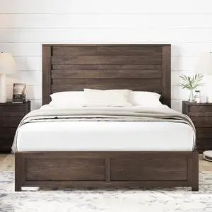 AMERLIFE Farmhouse Full Size Bed Frame with 49" Fluted Headboard, Platform Bed with Natural Wood Grain, No Box Spring Needed/Noise Free, Grey AMERLIFE Farmhouse Full Size Bed Frame with 49" Fluted Headboard, Platform Bed with Natural Wood Grain, No Box Spring Needed/Noise Free, Grey