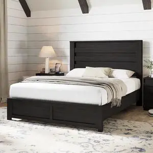 AMERLIFE Farmhouse Full Size Bed Frame with 49" Fluted Headboard, Wood Platform Bed with Natural Grain, No Box Spring Needed/Noise Free, Black AMERLIFE Farmhouse Full Size Bed Frame with 49" Fluted Headboard, Wood Platform Bed with Natural Grain, No Box Spring Needed/Noise Free, Black