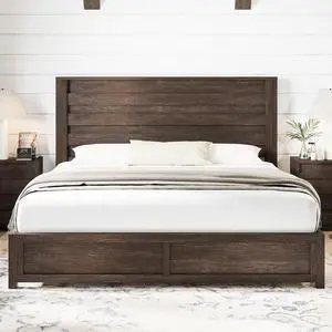 AMERLIFE Farmhouse King Platform Bed Frame with 49" Fluted Headboard, Wooden Bed with Natural Grain Finish, Noise-Free, No Box Spring Required, Easy Assembly, Grey AMERLIFE Farmhouse King Platform Bed Frame with 49" Fluted Headboard, Wooden Bed with Natural Grain Finish, Noise-Free, No Box Spring Required, Easy Assembly, Grey