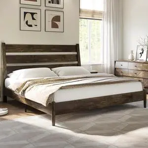 AMERLIFE Solid Wood King Size Bed Frame, Mid Century Modern Platform Bed Frame with Reclining Headboard, Sturdy & Noise Free, No Box Spring Needed, Dark Brown AMERLIFE Solid Wood King Size Bed Frame, Mid Century Modern Platform Bed Frame with Reclining Headboard, Sturdy & Noise Free, No Box Spring Needed, Dark Brown
