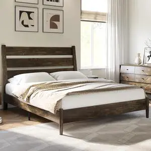 AMERLIFE Solid Wood Queen Size Bed Frame, Mid Century Modern Platform Bed Frame with Reclining Headboard, Sturdy & Noise Free, No Box Spring Needed, Dark Brown AMERLIFE Solid Wood Queen Size Bed Frame, Mid Century Modern Platform Bed Frame with Reclining Headboard, Sturdy & Noise Free, No Box Spring Needed, Dark Brown