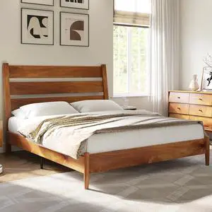 AMERLIFE Solid Wood Queen Size Bed Frame, Mid Century Modern Platform Bed Frame with Reclining Headboard, Sturdy & Noise Free, No Box Spring Needed, Light Brown AMERLIFE Solid Wood Queen Size Bed Frame, Mid Century Modern Platform Bed Frame with Reclining Headboard, Sturdy & Noise Free, No Box Spring Needed, Light Brown