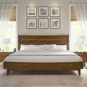 VanAcc King Size Solid Wood Bed Frame, Mid Century Platform Bed with Slatted Headboard, Wood Slat Support/No Box Spring Needed/Noise Free/Caramel VanAcc King Size Solid Wood Bed Frame, Mid Century Platform Bed with Slatted Headboard, Wood Slat Support/No Box Spring Needed/Noise Free/Caramel