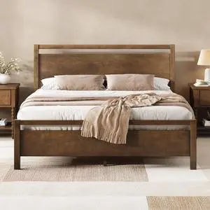 AMERLIFE King Size Solid Wood Bed Frame with Headboard, Minimalist Platform Bed with Wooden Slats Support/No Box Spring Needed/Easy Assembly/Noise-Free, Dark Brown AMERLIFE King Size Solid Wood Bed Frame with Headboard, Minimalist Platform Bed with Wooden Slats Support/No Box Spring Needed/Easy Assembly/Noise-Free, Dark Brown