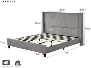 VanAcc Queen Size Platform Bed Frame, 50.8" Corduroy Upholstered Bed with Vertical Channel Tufted Headboard/Wooden Slats/Wingback/No Box Spring Required/Taupe VanAcc Queen Size Platform Bed Frame, 50.8" Corduroy Upholstered Bed with Vertical Channel Tufted Headboard/Wooden Slats/Wingback/No Box Spring Required/Taupe