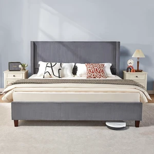 King Size Platform Bed Frame, 50.8" Corduroy Upholstered Bed with Vertical Channel Tufted Headboard/Wooden Slats/Wingback/No Box Spring Required/Grey King Size Platform Bed Frame, 50.8" Corduroy Upholstered Bed with Vertical Channel Tufted Headboard/Wooden Slats/Wingback/No Box Spring Required/Grey