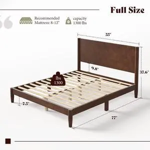 AMERLIFE Solid Wood Full Size Bed Frame, Mid Century Modern Platform Bed with Full Panel Headboard, Noise-Free & Cylindrical Legs, No Box Spring Needed, Under-Bed Storage, Dark Walnut AMERLIFE Solid Wood Full Size Bed Frame, Mid Century Modern Platform Bed with Full Panel Headboard, Noise-Free & Cylindrical Legs, No Box Spring Needed, Under-Bed Storage, Dark Walnut