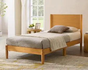 AMERLIFE Solid Wood Twin Bed Frame, Mid Century Modern Platform Bed with Full Panel Headboard, Noise-Free & Cylindrical Legs, No Box Spring Needed, Under-Bed Storage, Natural Wood AMERLIFE Solid Wood Twin Bed Frame, Mid Century Modern Platform Bed with Full Panel Headboard, Noise-Free & Cylindrical Legs, No Box Spring Needed, Under-Bed Storage, Natural Wood