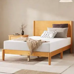 AMERLIFE Solid Wood Full Size Bed Frame, Mid Century Modern Platform Bed with Full Panel Headboard, Noise-Free & Cylindrical Legs, No Box Spring Needed, Under-Bed Storage, Natural Wood AMERLIFE Solid Wood Full Size Bed Frame, Mid Century Modern Platform Bed with Full Panel Headboard, Noise-Free & Cylindrical Legs, No Box Spring Needed, Under-Bed Storage, Natural Wood