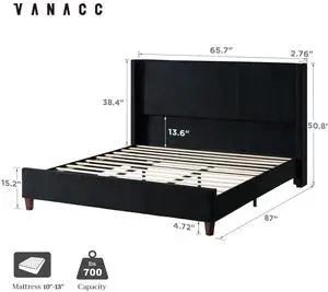 VanAcc Queen Size Platform Bed Frame, 50.8" Corduroy Upholstered Bed with Vertical Channel Tufted Headboard/Wooden Slats/Wingback/No Box Spring Required/Black VanAcc Queen Size Platform Bed Frame, 50.8" Corduroy Upholstered Bed with Vertical Channel Tufted Headboard/Wooden Slats/Wingback/No Box Spring Required/Black