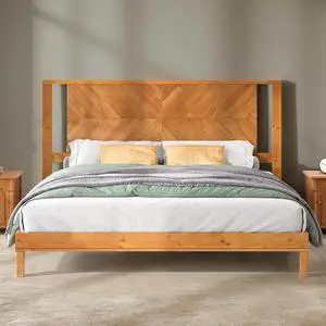 AMERLIFE Solid Wood King Size Bed Frame with Headboard, Mid Century Modern Style Platform Bed with Under-Bed Storage, No Box Spring Needed, Noise Free, Easy Assembly, Light Brown AMERLIFE Solid Wood King Size Bed Frame with Headboard, Mid Century Modern Style Platform Bed with Under-Bed Storage, No Box Spring Needed, Noise Free, Easy Assembly, Light Brown
