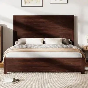AMERLIFE 51.2" Queen Size Wood Bed Frame, Rustic Platform Bed with Spliced Headboard, No Box Spring Needed/Wood Slats Support/Noiseless, Walnut Brown AMERLIFE 51.2" Queen Size Wood Bed Frame, Rustic Platform Bed with Spliced Headboard, No Box Spring Needed/Wood Slats Support/Noiseless, Walnut Brown