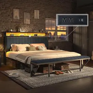 AMERLIFE King Size Bed Frame, Storage Headboard with Charging Station & LED Lights, Upholstered Platform Bed with Ottoman Footboard, Velvet Fabric, Metal Slats Support, Noisy Free, Grey AMERLIFE King Size Bed Frame, Storage Headboard with Charging Station & LED Lights, Upholstered Platform Bed with Ottoman Footboard, Velvet Fabric, Metal Slats Support, Noisy Free, Grey