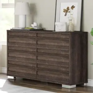 AMERLIFE Farmhouse Double Drawer Dresser with 6 Drawers, 54" Wide Chest of Drawers with Slat Handle, Wooden Dresser for Bedroom, Living Room, Grey AMERLIFE Farmhouse Double Drawer Dresser with 6 Drawers, 54" Wide Chest of Drawers with Slat Handle, Wooden Dresser for Bedroom, Living Room, Grey