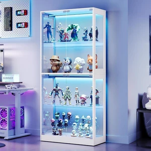 RGB Display Cabinet with Adjustable Glass Shelves, 4-Tier Storage Case with LED Lights & Press-to-Open Doors, Modern Display Shelf for Collectibles, White 70" H×32" L×16" D RGB Display Cabinet with Adjustable Glass Shelves, 4-Tier Storage Case with LED Lights & Press-to-Open Doors, Modern Display Shelf for Collectibles, White 70" H×32" L×16" D