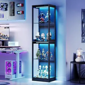 AMERLIFE RGB Display Cabinet with Adjustable Shelves, 4-Tier Storage Case with LED Lights, Modern Display Shelf for Collectibles, Black 70" H×18" L×14" D AMERLIFE RGB Display Cabinet with Adjustable Shelves, 4-Tier Storage Case with LED Lights, Modern Display Shelf for Collectibles, Black 70" H×18" L×14" D