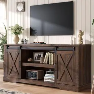 AMERLIFE 66" Farmhouse TV Stand for 75 Inches TVs, Entertainment Center with Sliding Barn Door and Adjustable Shelf & Feet, Console Table with Storage, Reclaimed Barnwood/Brown AMERLIFE 66" Farmhouse TV Stand for 75 Inches TVs, Entertainment Center with Sliding Barn Door and Adjustable Shelf & Feet, Console Table with Storage, Reclaimed Barnwood/Brown