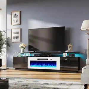 AMERLIFE Fireplace TV Stand with 40" Fireplace, 80" Modern Fireplace Entertainment Center LED Lights, 2 Tier TV Console Cabinet for TVs Up to 90", Black & White AMERLIFE Fireplace TV Stand with 40" Fireplace, 80" Modern Fireplace Entertainment Center LED Lights, 2 Tier TV Console Cabinet for TVs Up to 90", Black & White