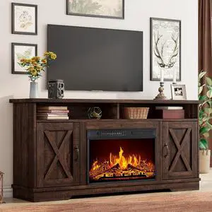 63" Farmhouse TV Stand with 26" Fireplace, for TVs up to 73", Media Entertainment Center with Adjustable Shelf & Barn Doors, Rustic TV Console Cabinet for Living Room, Reclaimed Barnwood 63" Farmhouse TV Stand with 26" Fireplace, for TVs up to 73", Media Entertainment Center with Adjustable Shelf & Barn Doors, Rustic TV Console Cabinet for Living Room, Reclaimed Barnwood