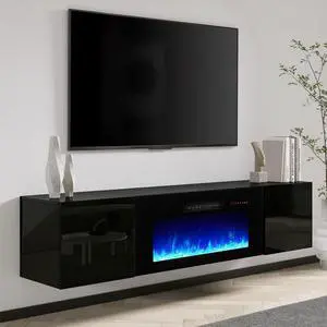 AMERLIFE Floating TV Stand with 36" Electric Fireplace, High Gloss Finish Wall Mounted Fireplace Entertainment Center with Storage for TVs Up to 78", Black AMERLIFE Floating TV Stand with 36" Electric Fireplace, High Gloss Finish Wall Mounted Fireplace Entertainment Center with Storage for TVs Up to 78", Black