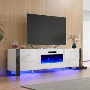 AMERLIFE Fireplace TV Stand with 36" Fireplace, 70" Modern Entertainment Center with High Gloss Doors & LED Lights, U-Shaped Legs TV Console Cabinet for TVs Up to 80", All White AMERLIFE Fireplace TV Stand with 36" Fireplace, 70" Modern Entertainment Center with High Gloss Doors & LED Lights, U-Shaped Legs TV Console Cabinet for TVs Up to 80", All White