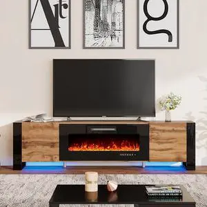 70" Fireplace TV Stand with 36" Electric Fireplace, High Gloss Entertainment Center with LED Lights, Modern Entertainment Stand for TVs up to 80", Rustic Oak&Black 70" Fireplace TV Stand with 36" Electric Fireplace, High Gloss Entertainment Center with LED Lights, Modern Entertainment Stand for TVs up to 80", Rustic Oak&Black