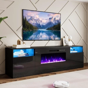 Fireplace TV Stand with 36" Electric Fireplace, LED Light Entertainment Center, Modern Wood Texture Entertainment Stand with Highlight Storage Cabinet for TVs Up to 80", 70 inches, Black Fireplace TV Stand with 36" Electric Fireplace, LED Light Entertainment Center, Modern Wood Texture Entertainment Stand with Highlight Storage Cabinet for TVs Up to 80", 70 inches, Black
