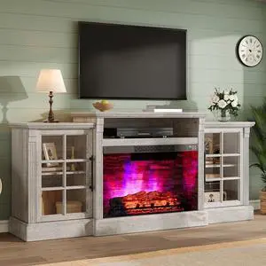 AMERLIFE 70" Farmhouse Fireplace TV Stand for TVs up to 80", Media Console with Storage Cabinets & Adjustable Shelves, Entertainment Center with 28" Electric Fireplace for Living Room, Rustic Grey AMERLIFE 70" Farmhouse Fireplace TV Stand for TVs up to 80", Media Console with Storage Cabinets & Adjustable Shelves, Entertainment Center with 28" Electric Fireplace for Living Room, Rustic Grey