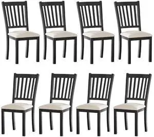 Dining Chairs Set of 8, Farmhouse Upholstered Kitchen Dining Chairs with Curved Backrests, Padded Dining Room Chairs with Solid Wood Legs, Grey Dining Chairs Set of 8, Farmhouse Upholstered Kitchen Dining Chairs with Curved Backrests, Padded Dining Room Chairs with Solid Wood Legs, Grey