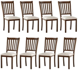 Dining Chairs Set of 8, Farmhouse Upholstered Kitchen Dining Chairs with Curved Backrests, Padded Dining Room Chairs with Solid Wood Legs, Dark Brown Dining Chairs Set of 8, Farmhouse Upholstered Kitchen Dining Chairs with Curved Backrests, Padded Dining Room Chairs with Solid Wood Legs, Dark Brown