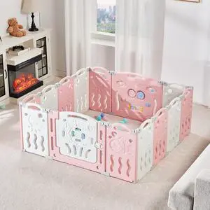 Baby Playpen, Upgraded 14 Panels Foldable Baby Fence with Game Panel and Safety Gate, Adjustable Shape, Portable Play Yards for Children Toddlers Indoors or Outdoors (Pink+White,14 Panel) Baby Playpen, Upgraded 14 Panels Foldable Baby Fence with Game Panel and Safety Gate, Adjustable Shape, Portable Play Yards for Children Toddlers Indoors or Outdoors (Pink+White,14 Panel)