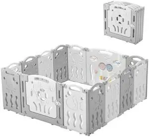 Baby Playpen, Upgraded 14 Panels Foldable Baby Fence with Game Panel and Safety Gate, Adjustable Shape, Portable Play Yards for Children Toddlers Indoors or Outdoors (White+Grey,14 Panel) Baby Playpen, Upgraded 14 Panels Foldable Baby Fence with Game Panel and Safety Gate, Adjustable Shape, Portable Play Yards for Children Toddlers Indoors or Outdoors (White+Grey,14 Panel)