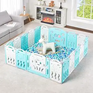 Baby Playpen, 18 Panels Foldable Baby Fence with Game Panel and Safety Gate, Adjustable Shape, Portable Play Yards for Children Toddlers Indoors or Outdoors (White+Blue, 18 Panel) Baby Playpen, 18 Panels Foldable Baby Fence with Game Panel and Safety Gate, Adjustable Shape, Portable Play Yards for Children Toddlers Indoors or Outdoors (White+Blue, 18 Panel)